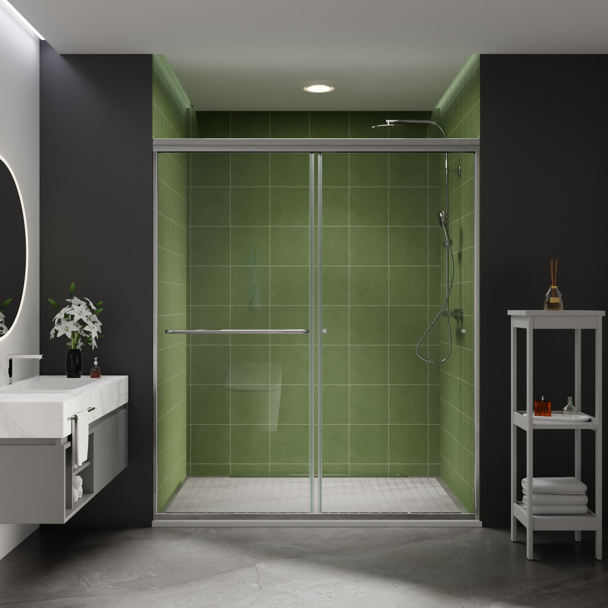 Photo 1 of Comfystyle 56-60 in.W x70 in.H Semi-Frameless Sliding Shower Door,Sliding Shower Door with 1/4" (6mm) Clear SGCC Tempered Glass,Matte Black Finish,Shower Doors can be Installed Left and Right