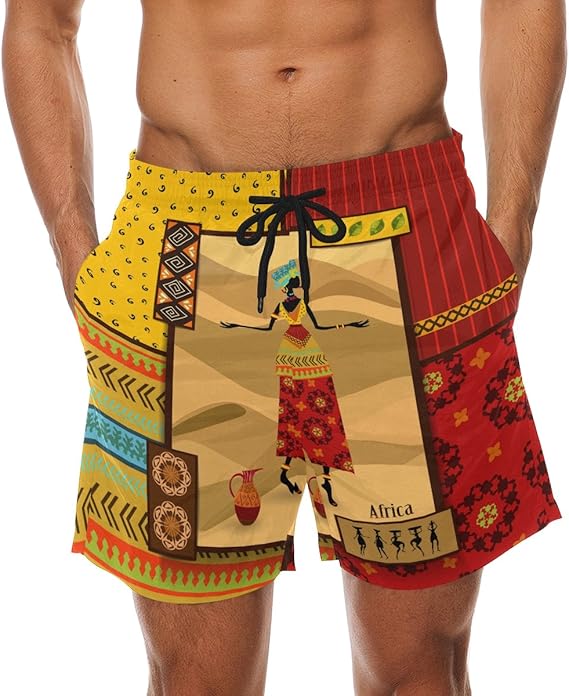 super3Dprinted African Art Tribal Print Men's Swim Trunks Water Beach