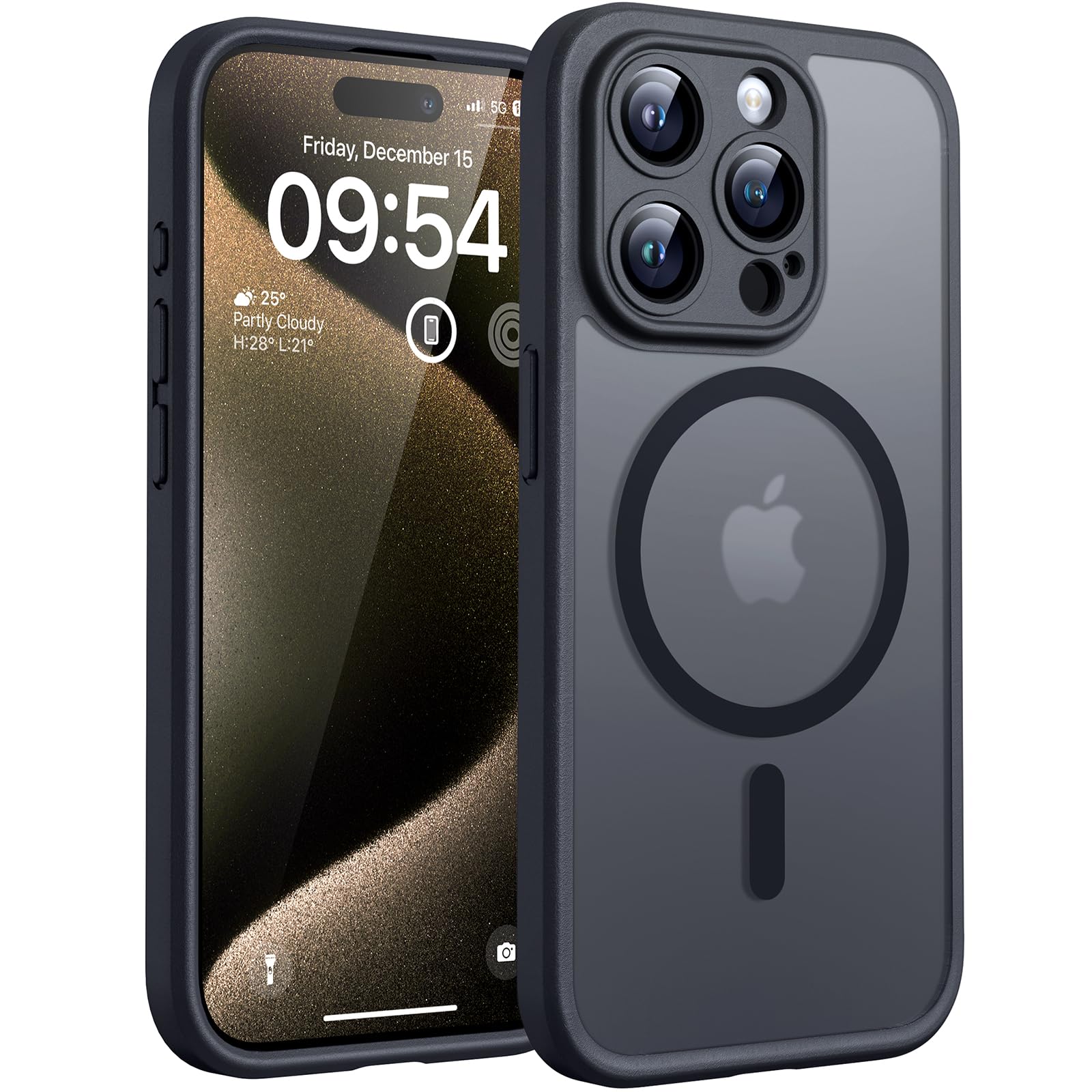 TOCOL Magnetic for iPhone 15 Pro Max Case 6.7-Inch, Fit for MagSafe, Upgraded [Full Camera Protection], [14FT Military Grade Drop Tested] Shockproof Slim Translucent Matte Back Cover (Black) — image 1