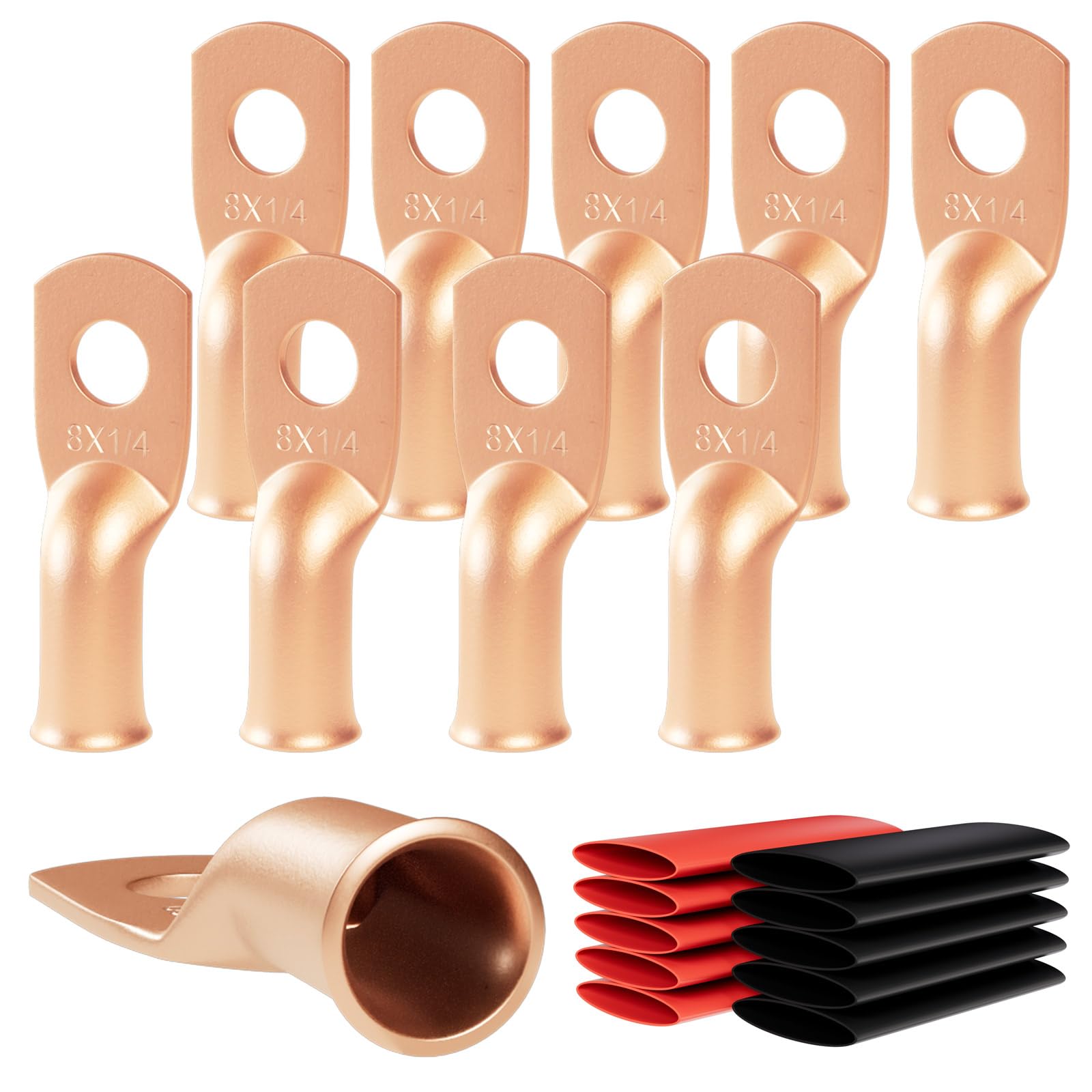 Photo 1 of 10pcs 8 Awg - 1/4" (M6) Sanuke Wire Lugs Ring Terminal Connectors Ends Heavy Duty for Battery Cable Lug Wire Electrical Eyelets with 3:1 Dual Wall Adhesive Heat Shrink