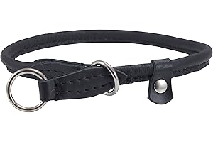 Round Genuine Rolled Leather Choke Dog Collar Black (20" Long)