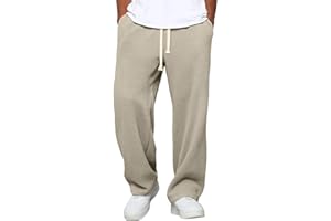 ABABC Waffle Pants for Men Textured Wide Leg Baggy Sweatpants Casual Drawstring Breathable Athletic Joggers with Pockets