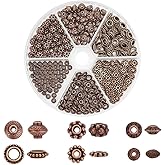PH PandaHall 300pcs Tibetan Spacer Beads 6 Styles Red Copper Spacer Beads Alloy Bead Bicone Donut Rondelle Spacers Jewelry Loose Beads Metal Craft Beads for Bracelet Necklace Jewelry Supplies, Small