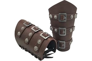 Viking Renaissance Buckle Bracers, Nordic Leather Bracers, Brown Vintage Bracers, Medieval PU Leather Arm Bracers, Knight LAR