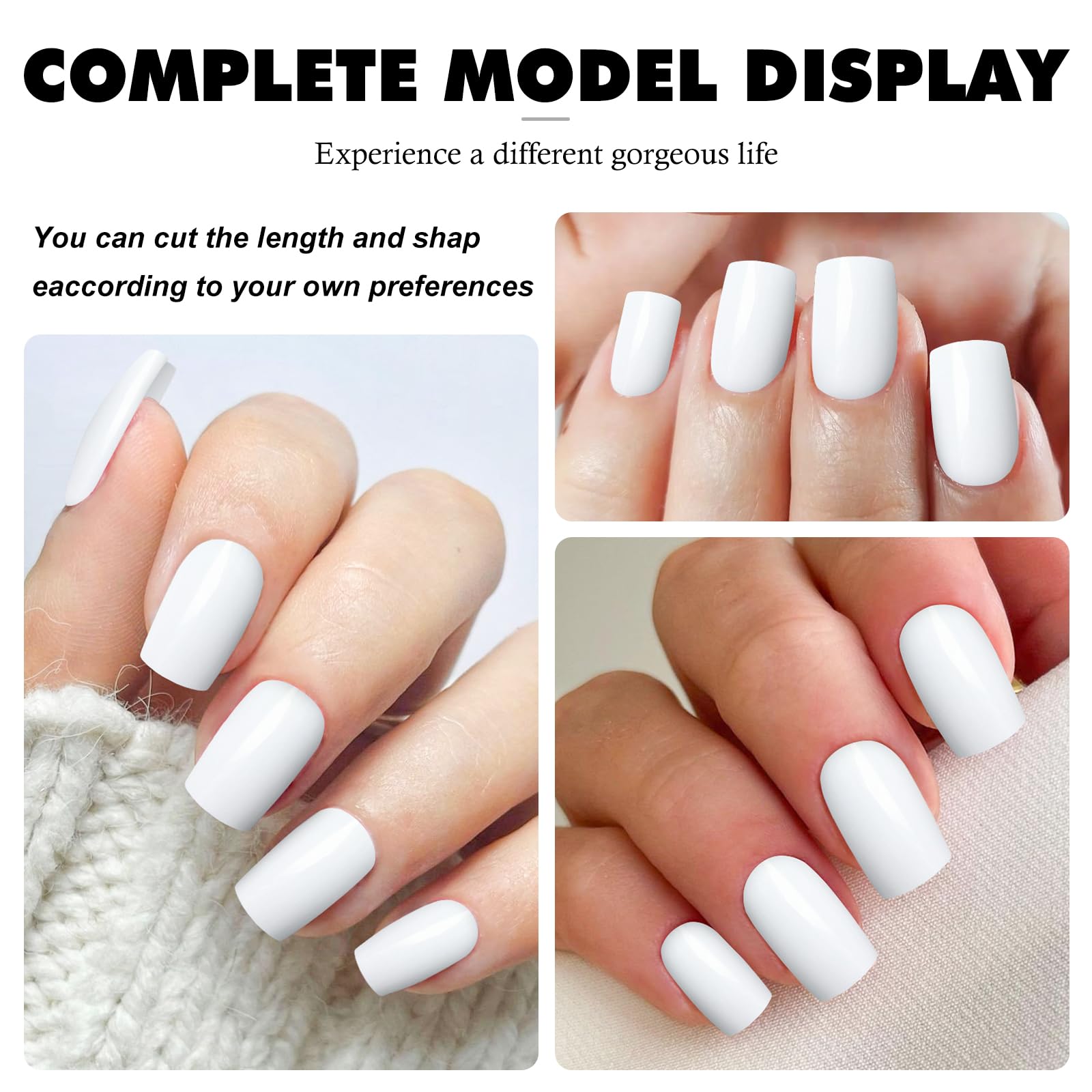 LoveOurHome 240pc White Press on Nails Medium Square Fake Nails Press ons Square Nail Tips Gel False Nails Colored Presson Artificial Fingernails & Glue Adhesive Tabs Women Girls Manicure Decor - Image 8