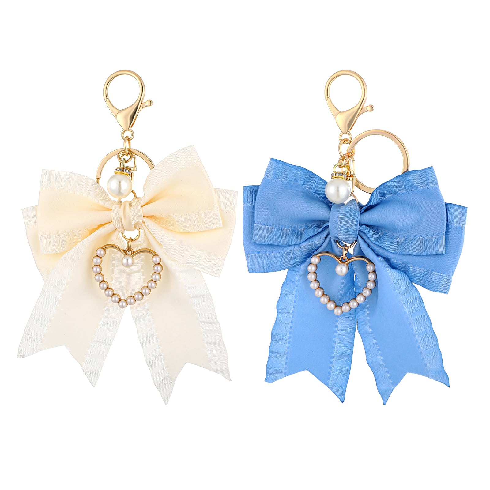 Photo 1 of Josojoou 2pcs Cute Bow Keychain for Women, Bow Charm for Purse, Handbag Purse Charms, Pearl Keychain Accessories for Car