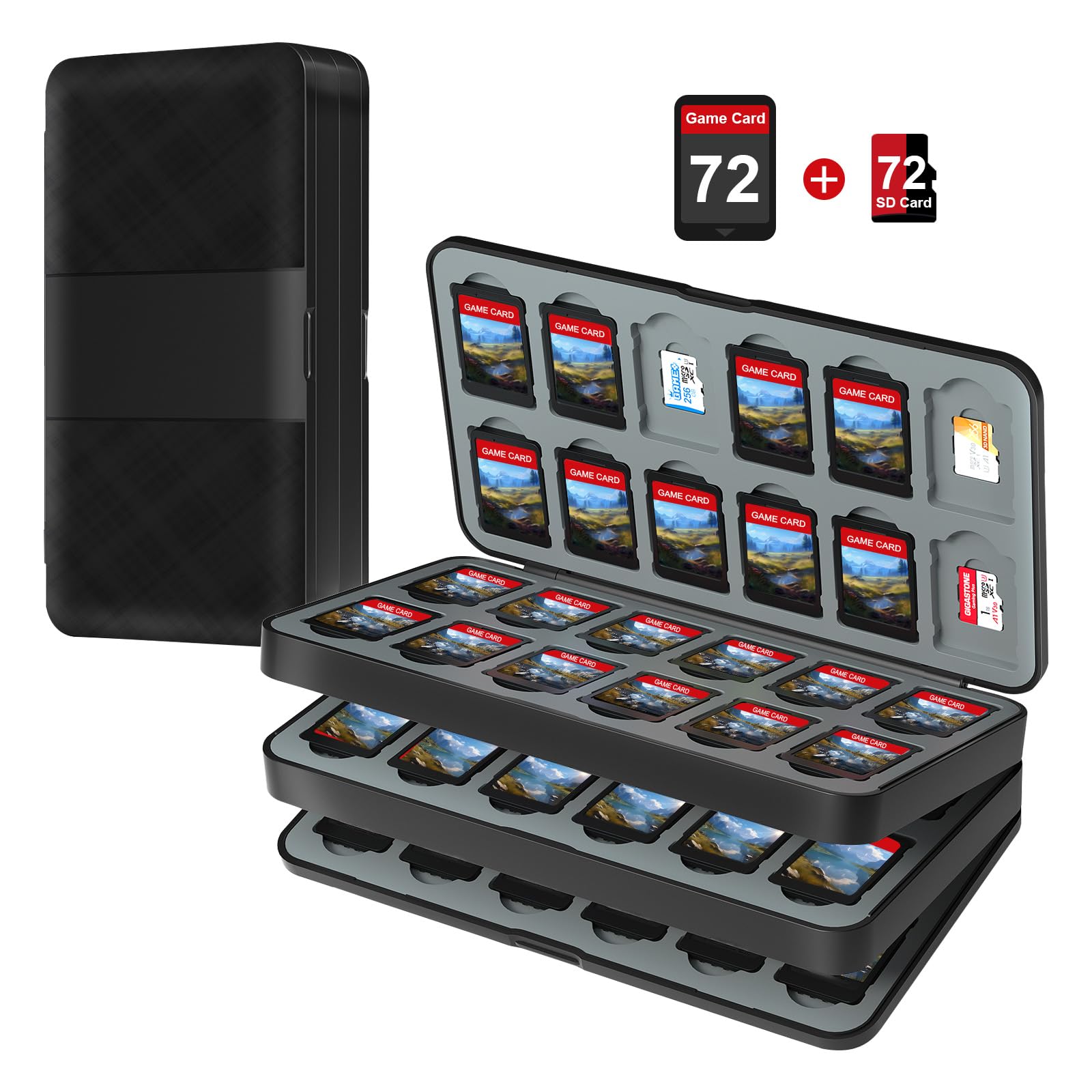 rapell πΉπππππ game card case for Nintendo Switch Game Card, Switch Game case with 72 Game Card Slots and 72 Micro SD Card Slots. (Black)