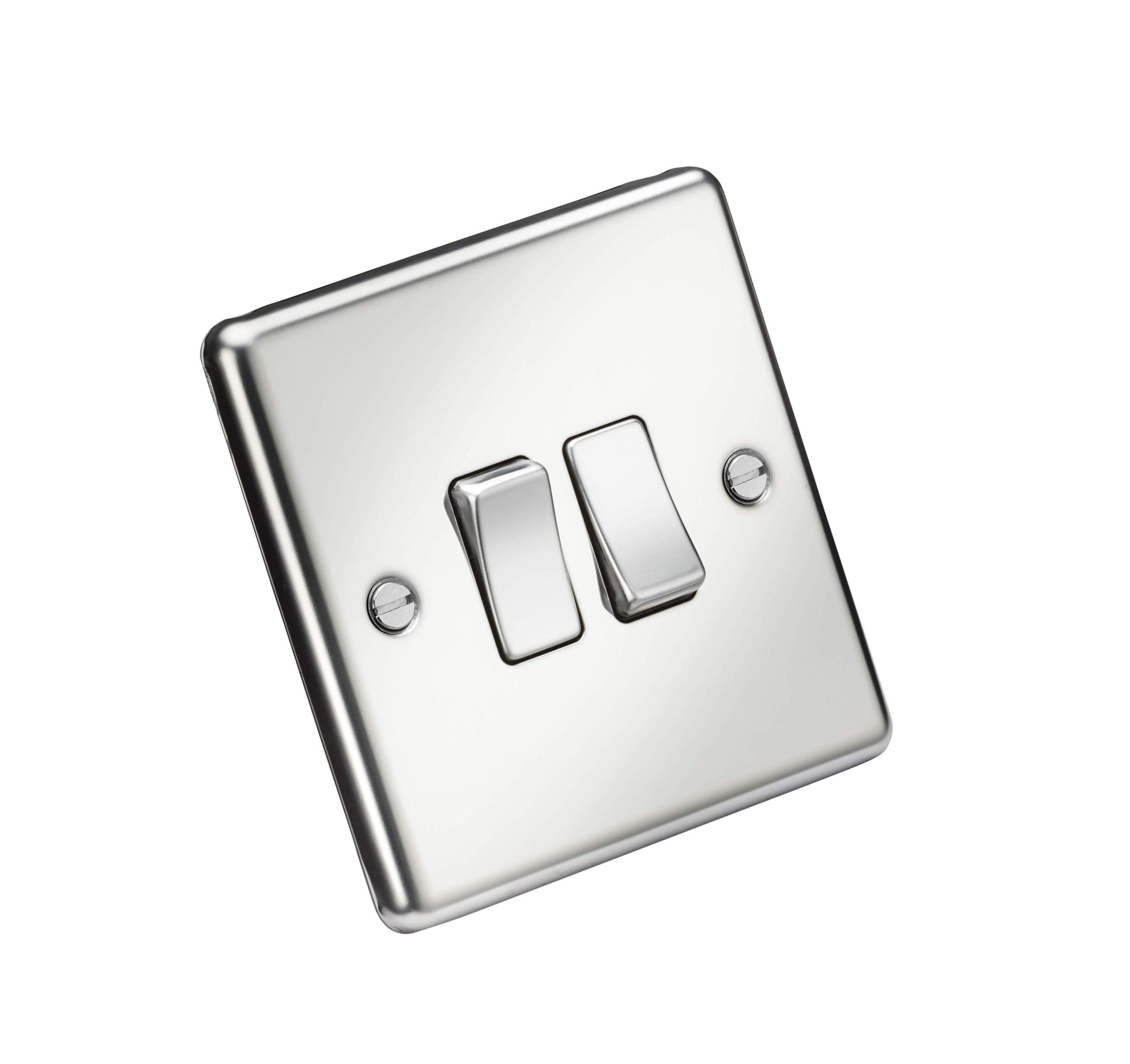 Knightsbridge CL3PC 10AX 2G 2 Way Plate Switch - Rounded Edge Polished Chrome