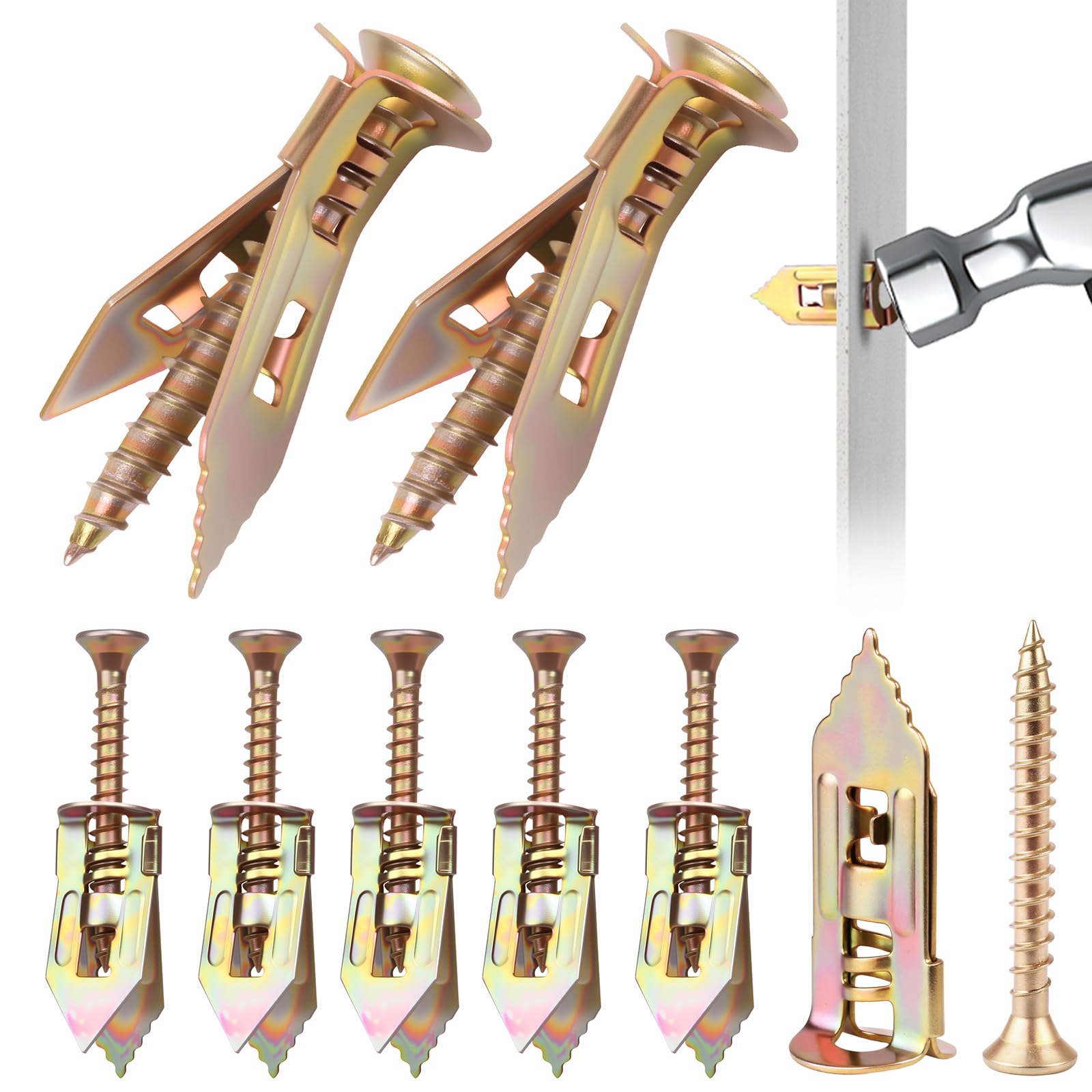 Photo 1 of 160 Pcs Self Drilling Drywall Anchors with Screws Kit, 80 Sheetrock Anchors (0.47x1.18inch) & 80 Zinc Plated Expansion Screws, Easy Application No Drill Needed, Hold 66LB for Wall Hanging