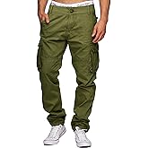 AIFARLD Cargo Pants for Men Multi Pockets Work Pants Cotton Stretch Elastic Waist Relaxed Fit Hiking Outdoor Casual