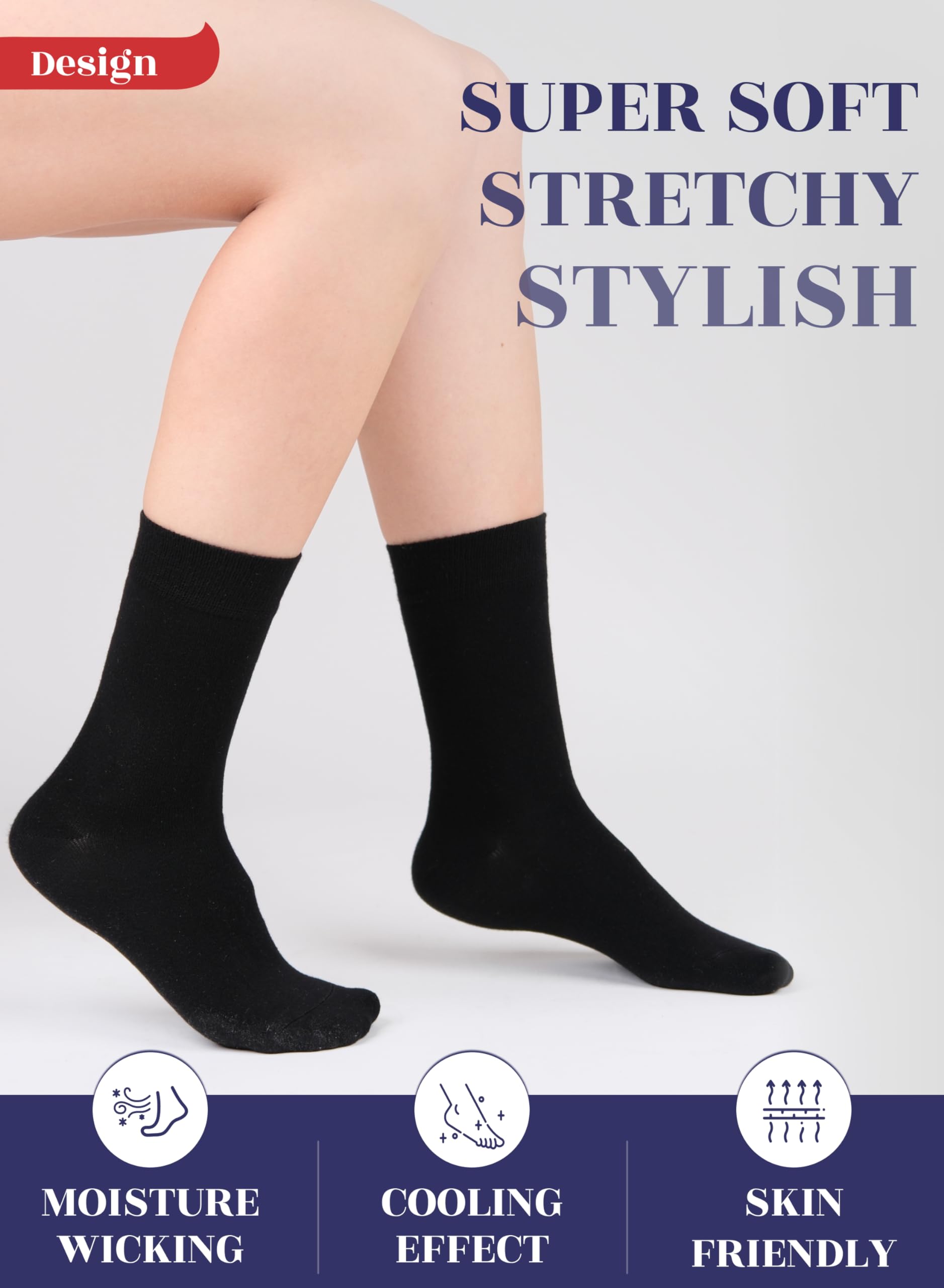 Hugh Ugoli Womens Rayon Derived from Bamboo Dress Socks, Extremely Soft, Thin, Crew Socks for Business Trouser Casual