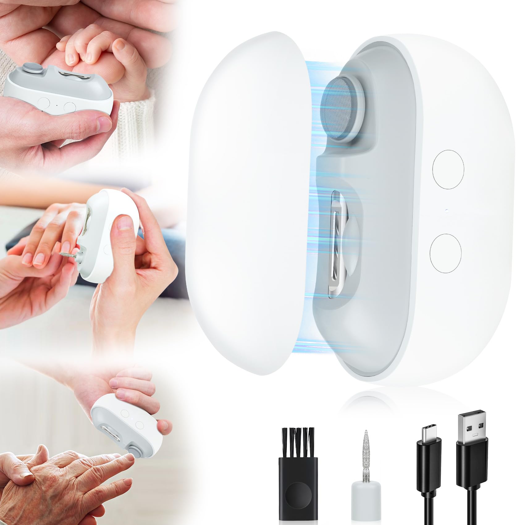 Photo 1 of Electric Nail Clipper with LED Light & 2 Speeds, 3 in 1 Design, Electric Nail Trimmer with Nail Clip Storage, USB Rechargeable Automatic Nail Clipper for Babies, Seniors and Adults (Frosted White)