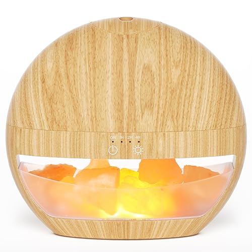 SALUBRITO 2-In-1 Essential Oil Diffuser with Himalayan Salt Lamp, Ultrasonic Aromatherapy Diffuser for Home, Auto Shut-Off, Cool Mist Humidifier, 100ml, Warm Light, Light Wood
