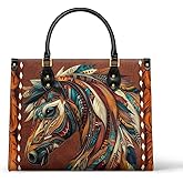 Tribal Horses Majesty Leather Bag For Women, Vintage Equestrian Girl Handbags Crossbody Purse Ladies Chic Satchel Shoulder Bag with Handles, Wild Horse Stuff Gift for Daughter Bestie Horses Girls