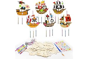 CINROBIYE 12 Pack Pirate Wind Chime Activities Kits,Pirate Party Favors Nautical Craft Wind Chime Kit Wooden Paint Arts DIY Coloring Craft for Skull Crew Pirates Parrot Treasures Party Art Activity Supplies