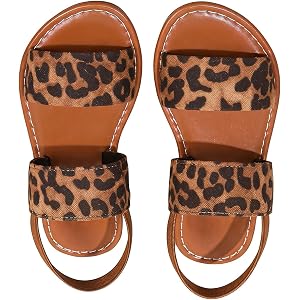 GORGLITTER Girl's Sandals Cute Leopard Print Dressy Summer Dress Shoes | Ankle Strap, Open Toe Slip on Sandals, Leather Shoes