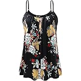 Komfokore Womens Camisoles with Built-in Padded Bra Flowy Tanks Adjustable Spaghetti Straps Tank Tops