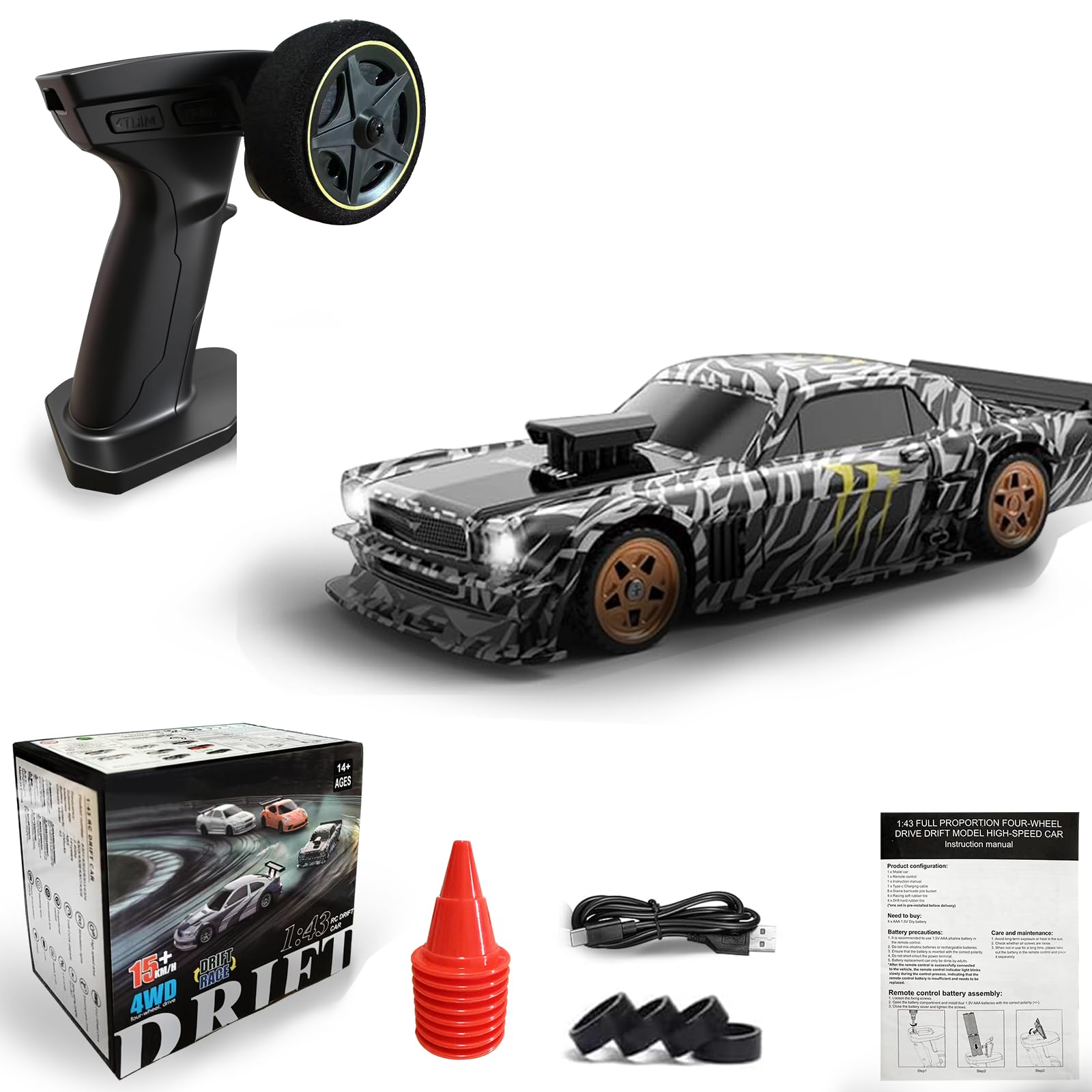 Photo 1 of 1/43 RC Drift Car, Mini Fast Small Remote Control Car with Gyroscope, 2.4GHz 4WD Full Proportional High Speed Micro Hobby RC Cars with Lights Racing Tires, Toy Model Gift for Adults Kids Boys Girls