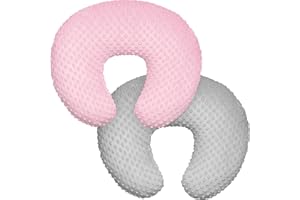 TIBLUE Minky Nursing Pillow Cover, Nursing Pillow Case Plush Breastfeeding Pillow Slipcover Fits Nursing Pillow, Ultra Soft Snug for Infant & Baby Boy Girl, Machine Washable & Breathable, 2 Pack-Grey & Pink