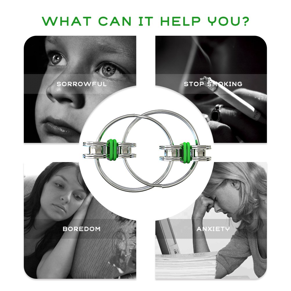 Fidget Chain, MeanLove Bike Chain Fidget Toy for Autism ADD ADHD Stress and Idle Hands,EDC Focus Toy Stress and Anxiety Relief (Green)