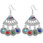 Watforsh Big Large Boho Filigree Blue Green Red Vintage Colorful Triangle Geometric Statement Drop Dangle Country Earrings for Women