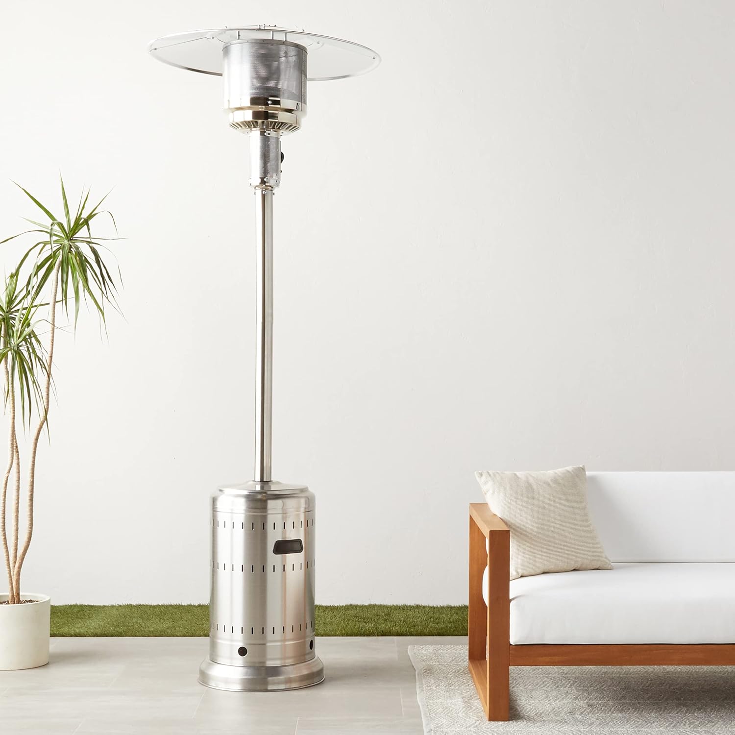  Basics Outdoor Patio Heater with Wheels, Propane 46, 000 BTU, Commercial & Residential - Stainless Steel : Garden & Outdoor