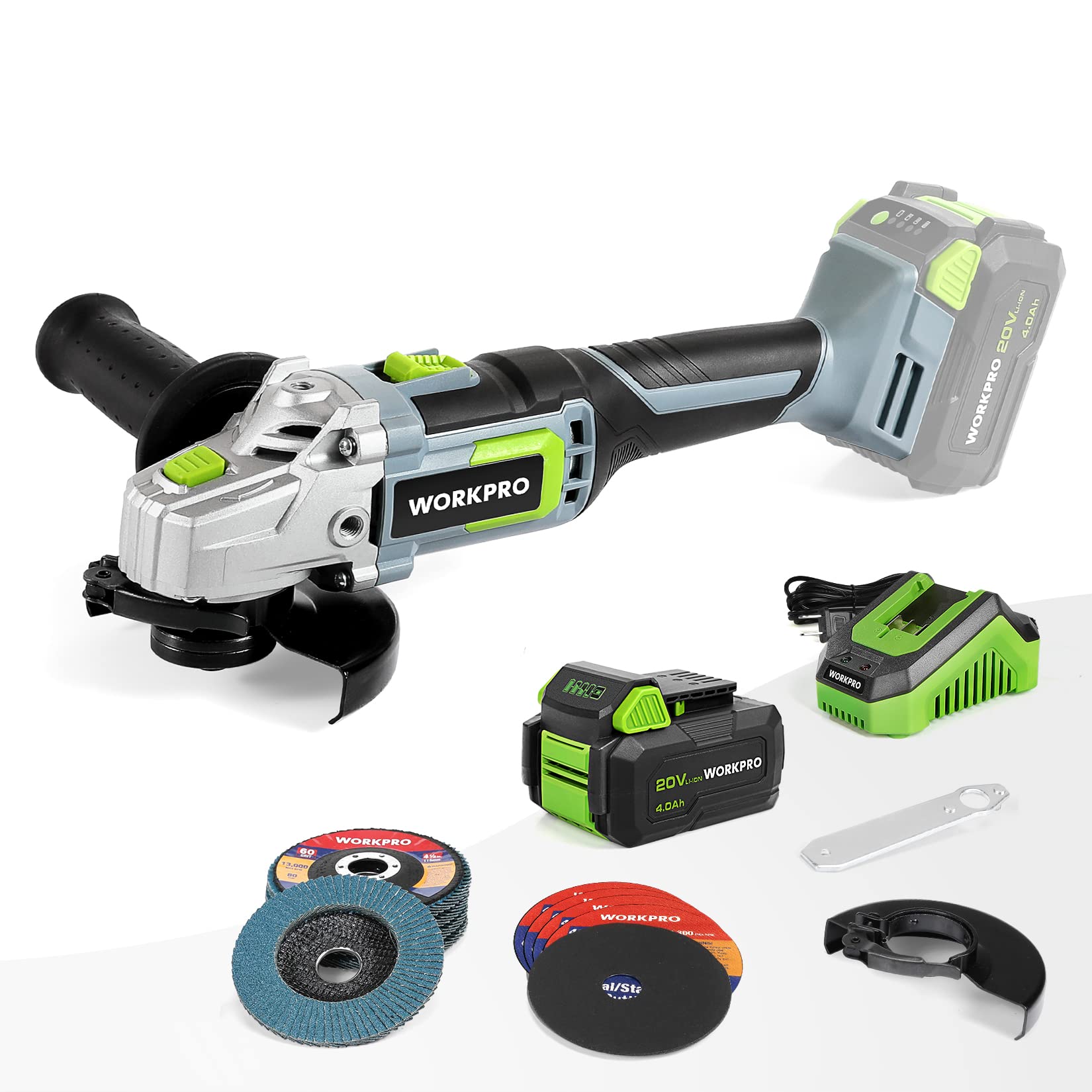 WORKPRO 20V Cordless Angle Grinder Kit, 4-1/2