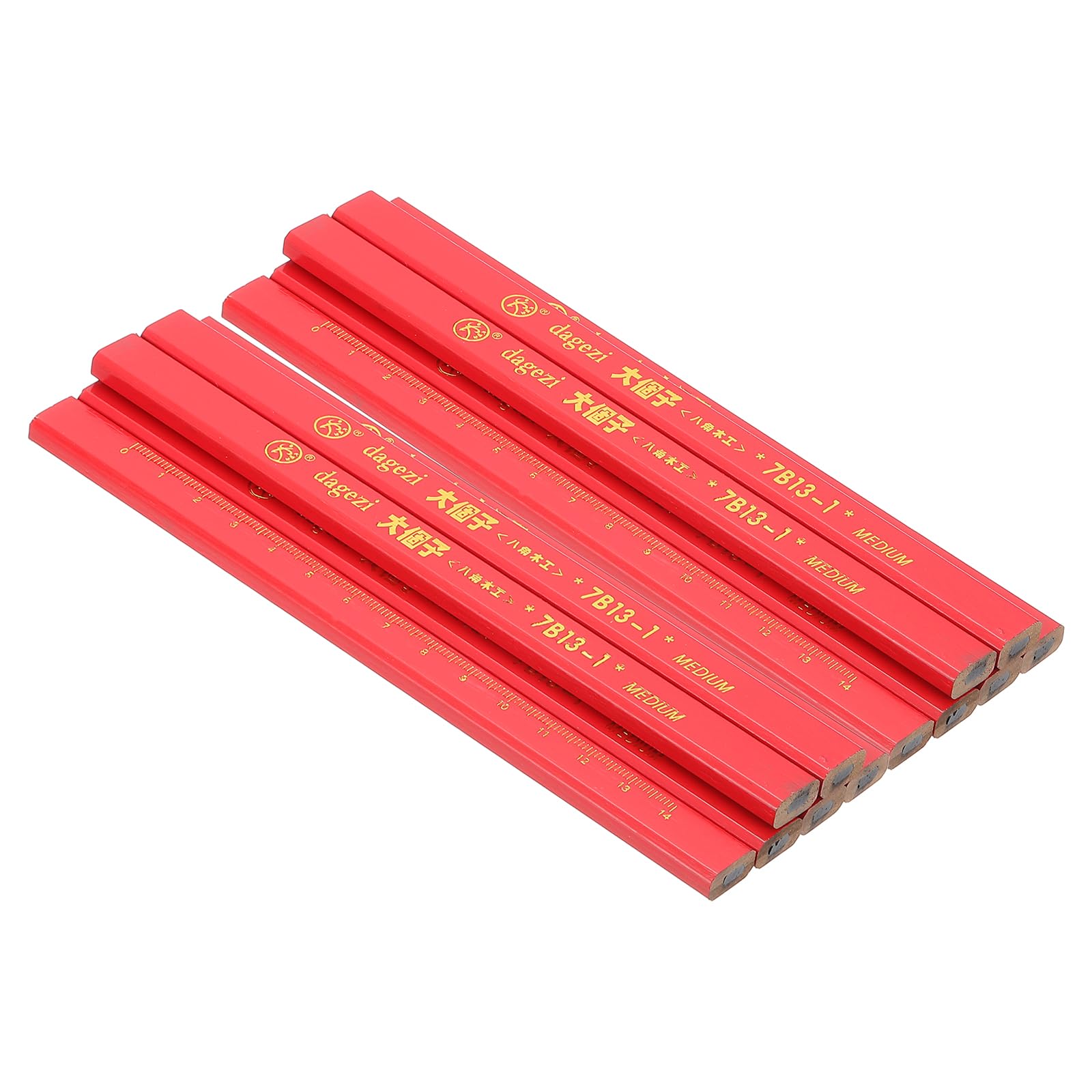 PATIKIL Carpenter Pencils, 12 Pcs Flat Octagonal Hard Construction Pencils Industrial Pencil Lumber Pencil with Scale and Black Ink for Woodworking Marking and Concrete Marking, Red