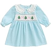 SYHVGI Toddler Baby Girl Christmas Dress Long Sleeve Doll Collar Red Plaid Santa Claus Embroidery Fall A Line Dress