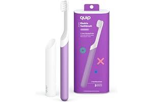 Quip Kids Electric Toothbrush - Sonic Toothbrush with Small Brush Head, Travel Cover & Mirror Mount, Soft Bristles, Timer, and Rubber Handle - Purple