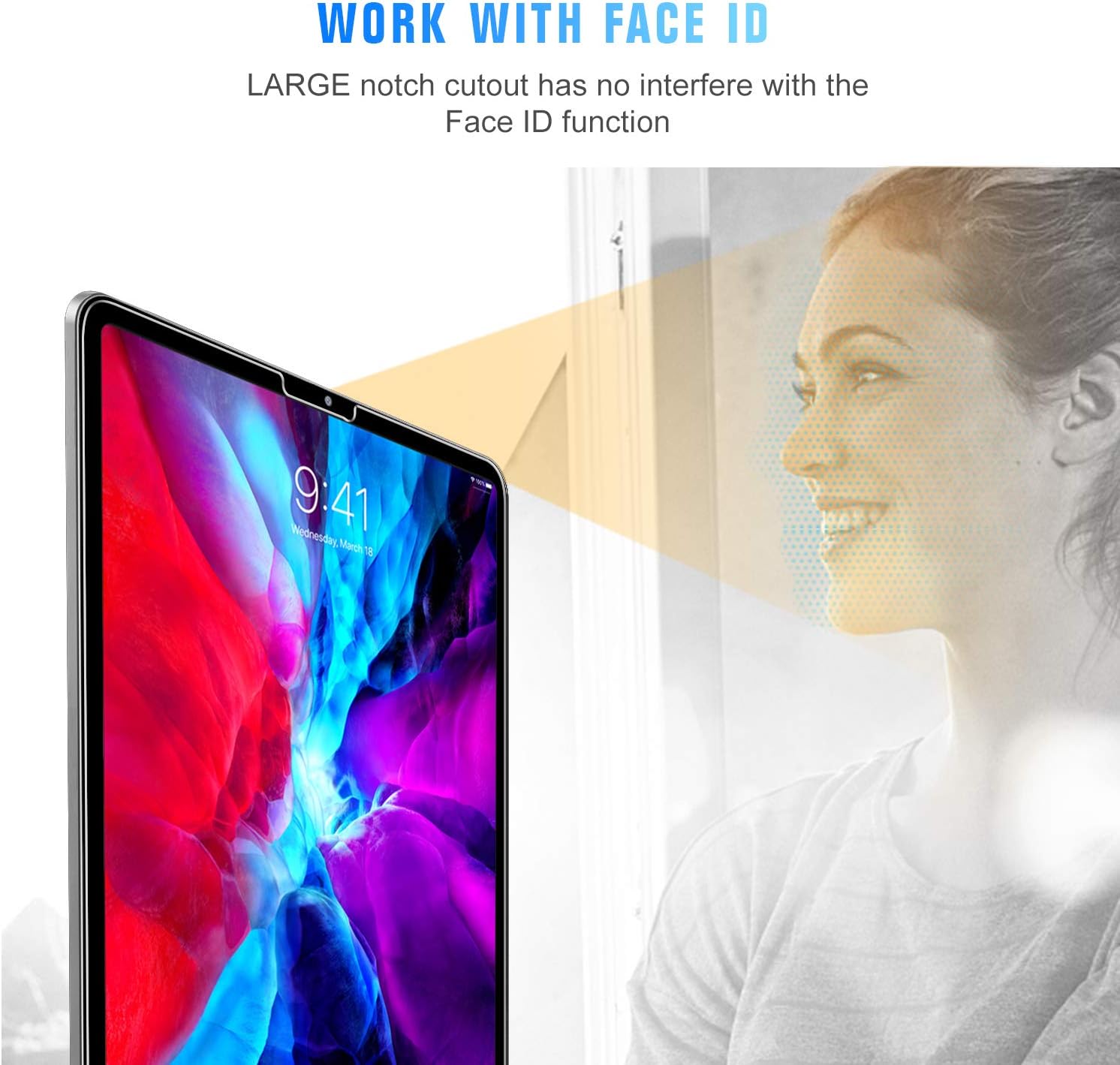 SPARIN (2 Pack) Screen Protector for iPad Pro 12.9 inch (2020 & 2018, 4th and 3rd Generation), Tempered Glass Screen Protector Work with Face ID / Apple Pencil: Computers & Accessories