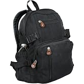 Rothco Vintage Canvas Compact Backpack, Small Cotton Canvas Daypack with Multi Pockets, Adjustable Straps, Mini Travel Bag (Black)