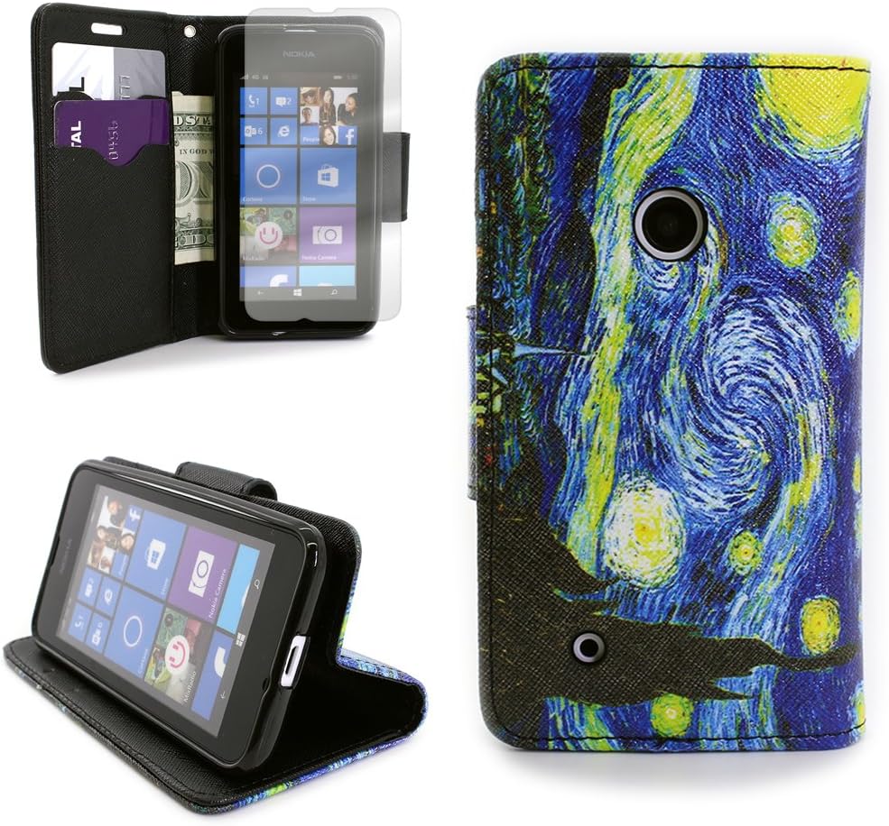 Nokia Lumia 530 Case with Screen Protector, Art Design (Starry Night) CoverON Flip Wallet Phone Cover for Nokia Lumia 530