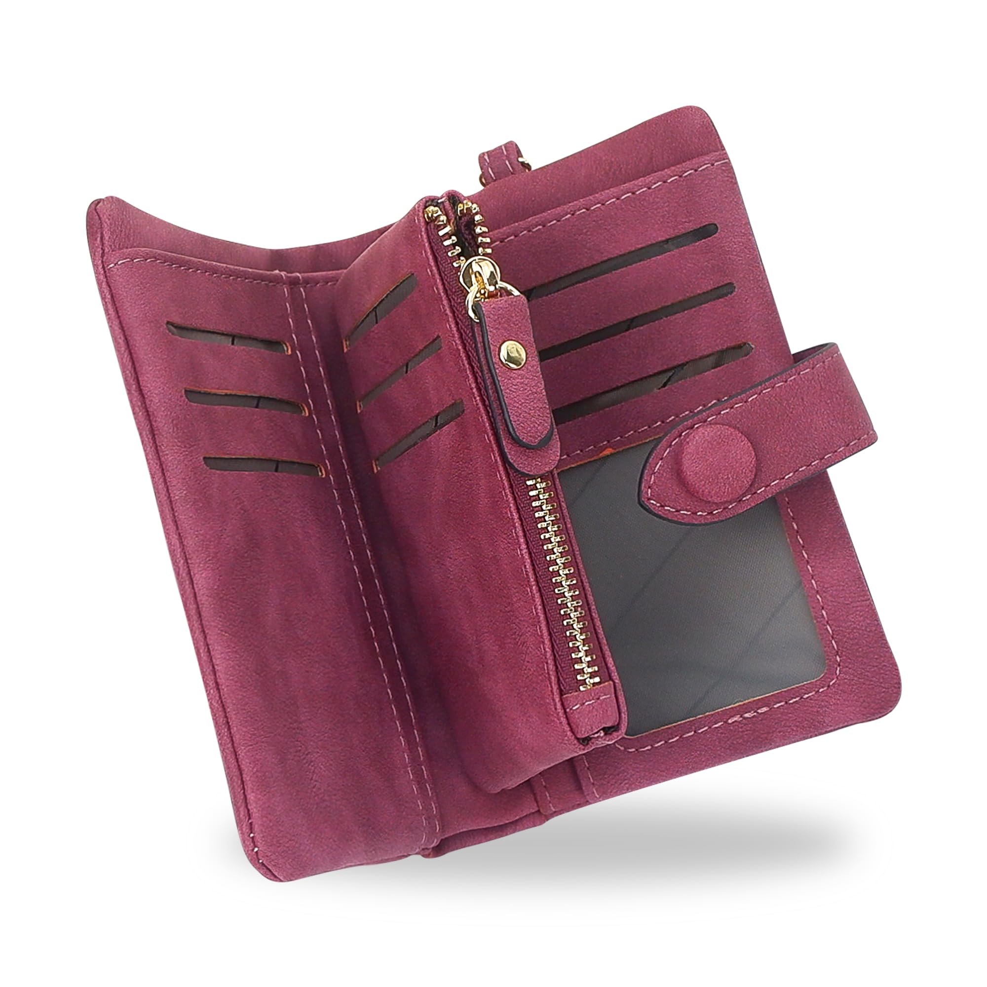 conisy Small Wallets for Women, Soft Leather Multi Card Holder RFID Blocking Womens Wallet with Wristlet Zipper Coin Pocket (Fuchsia)