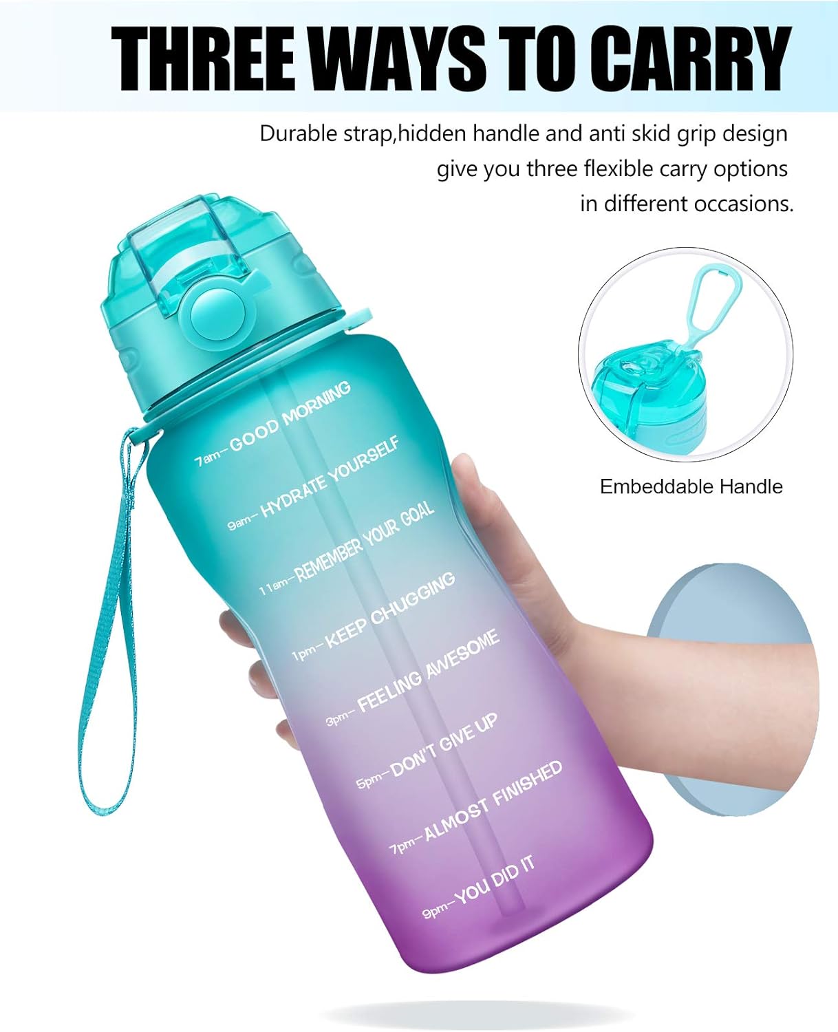 Giotto Half Gallon Motivational Water Bottle with Time Marker & Straw, Leakproof Tritan BPA Free Water Jug, Ensure You Drink Enough Water Daily for Fitness, Gym and Outdoor-Green/Purple Gradient : Sports & Outdoors