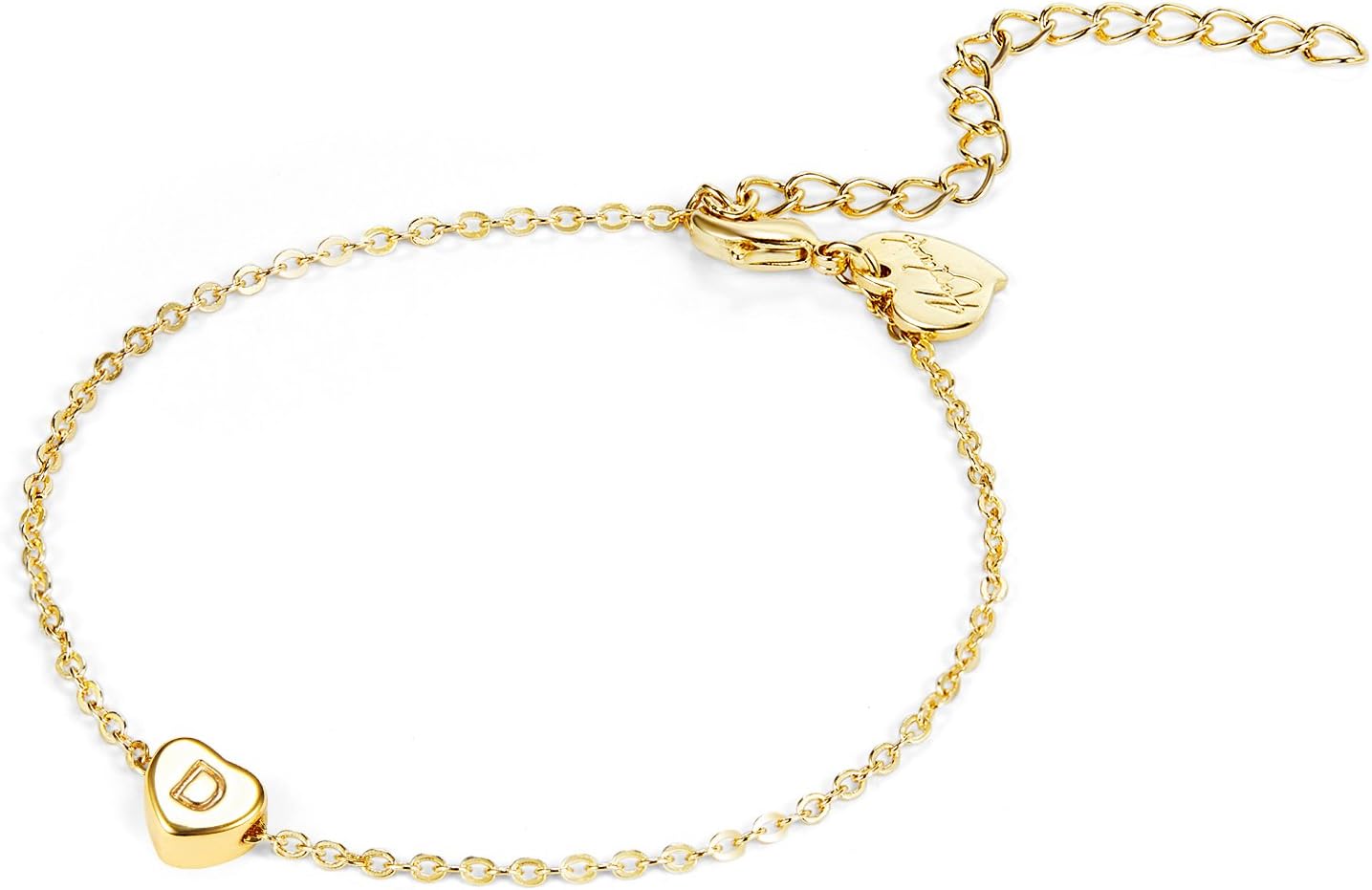 Fettero Gold Initial Heart Ankle Bracelet,14K Gold Plated Personalized Charm Tiny Heart Anklets for Women
