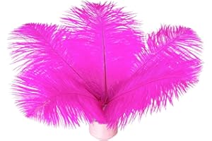 Piokio 20 pcs Fuchsia Ostrich Feathers Plumes 8-10 inch(20-25 cm) Bulk for Wedding Party,Gatsby Decorations