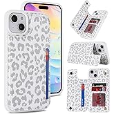 iCoverCase Compatible with iPhone 15 Plus Wallet Phone Case with Card Holder for Women Men, [RFID Blocking] Card Slots PU Leather Protective Wallet Case 6.7 Inch (Gray Leopard)