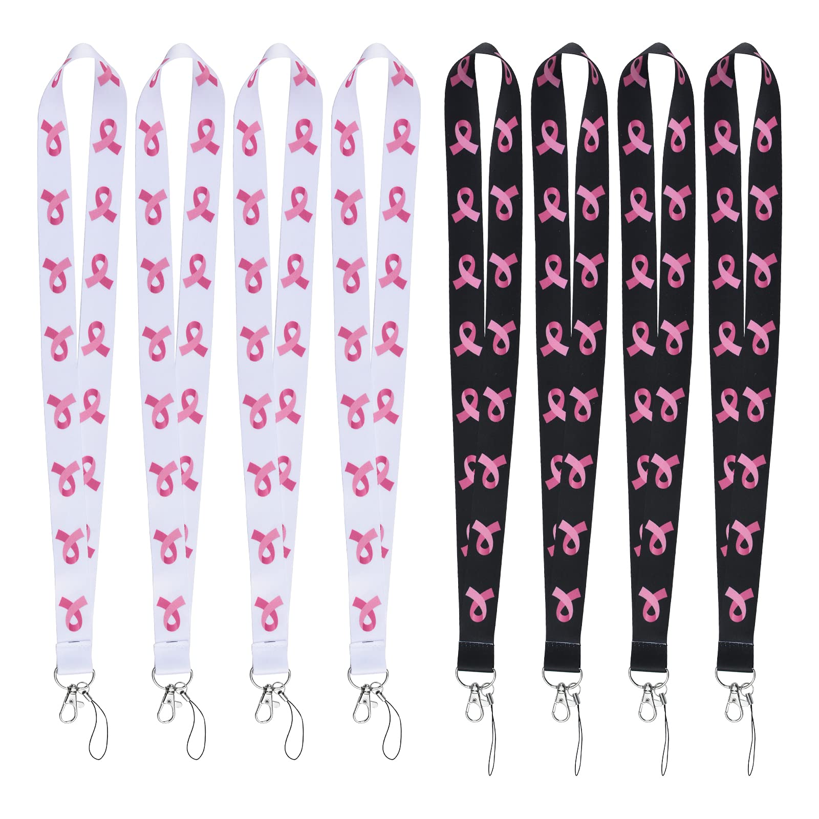WANDIC Breast Cancer Awareness Lanyard, 8 Pcs Pink Ribbon Lanyard Neck Lanyard Strap Badge Card Holder for Keychain ID Badge Phone Holder