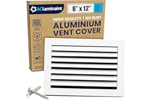 LAMINAIRE 8x12 Inch (Duct Opening) Aluminum 1-Way Air Flow Vent – HVAC Vent Cover for Wall or Ceiling – Quiet HVAC Wall Register with Multi-Shutter Damper – Adjustable Curved Blade - Plastic Seal for Tight Fit