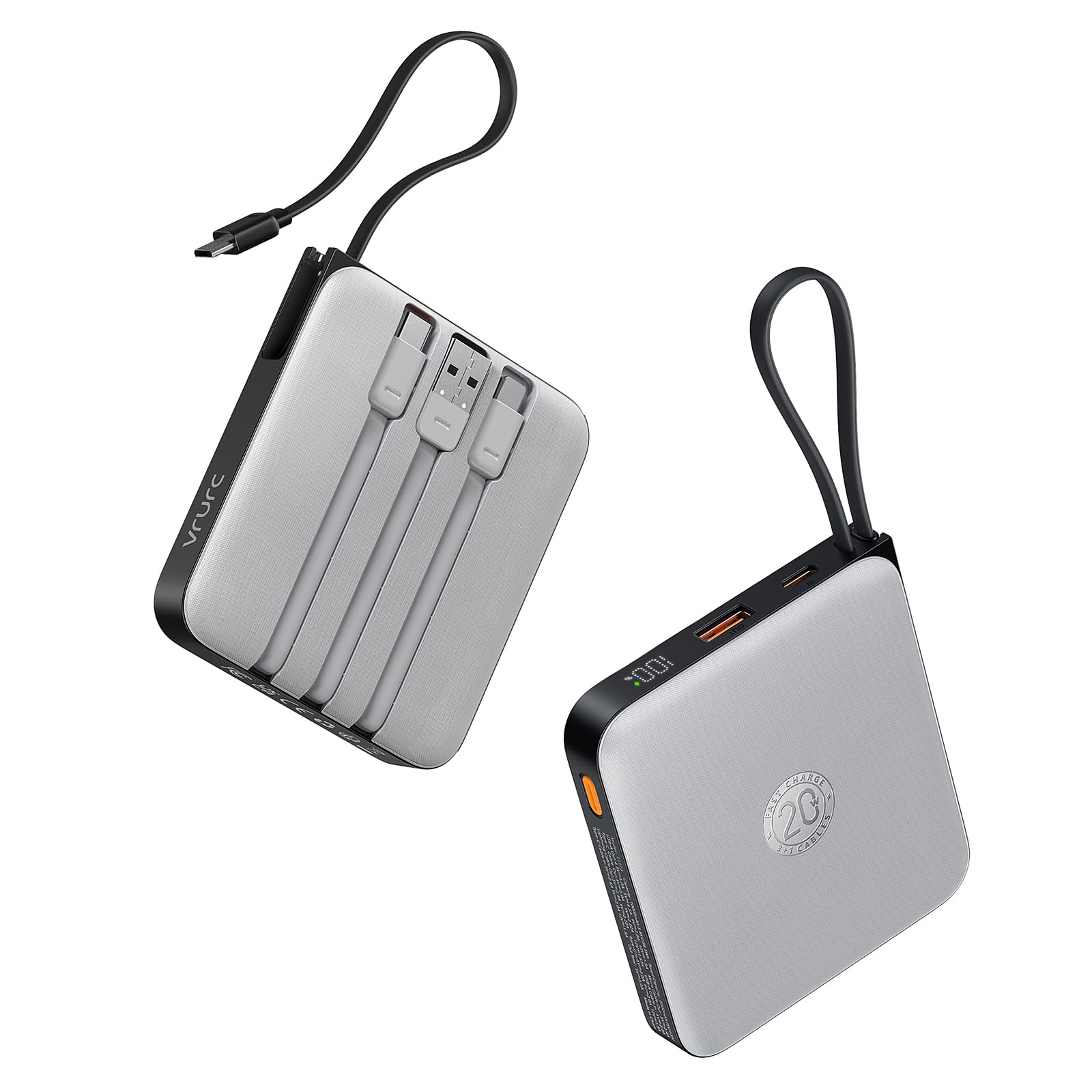 VRURC Portable Charger with Built-in Cables, 10000mAh 22.5W Fast Charging