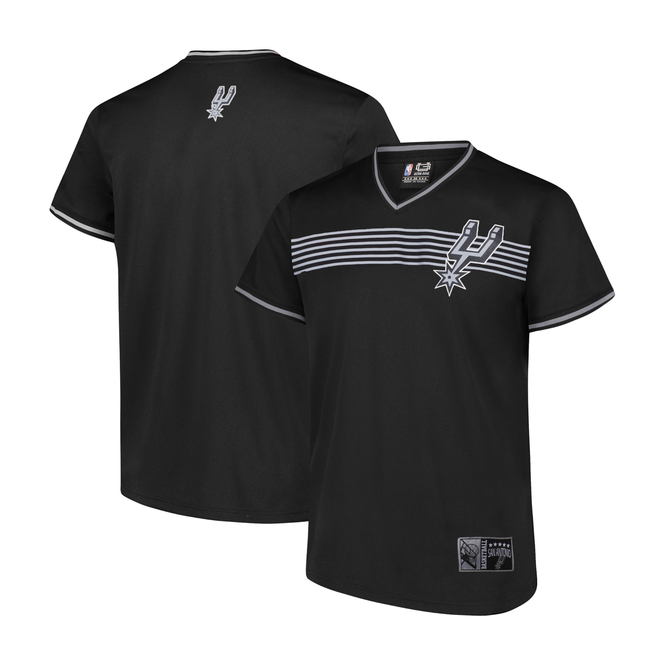 Ultra Game NBA Official Men’s Game Time Soft Mesh Short Sleeve Shirt, San Antonio Spurs, Black, Large Image