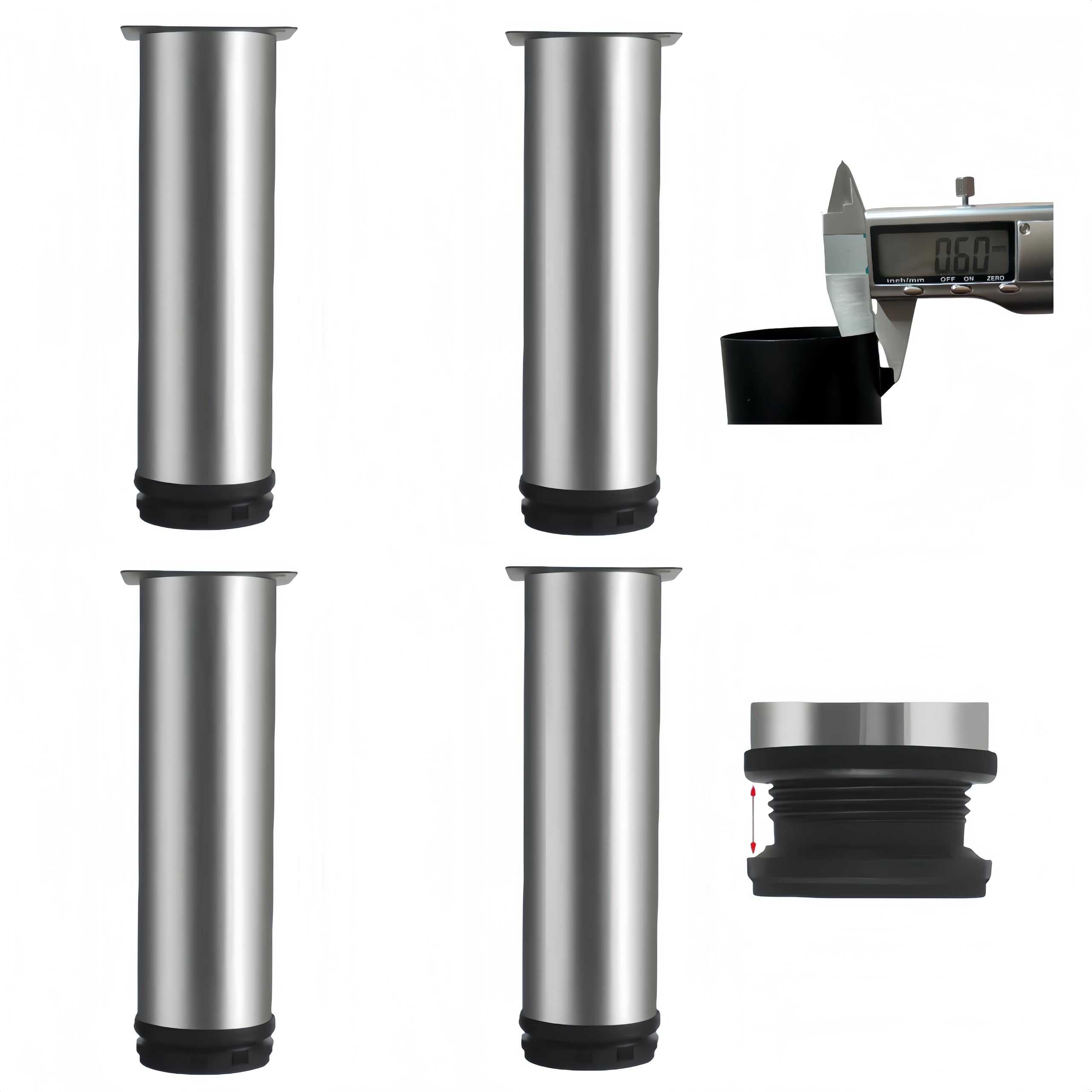 MIEGUIWOR 4 Pcs Furniture Legs,Stainless Steel Furniture Feet,Adjustable Legs for Furniture (0-15mm),Furniture Support Feet Legs for Sofa Table Chair Desk Cupboard Cabinet Legs Feet (silver,20cm)