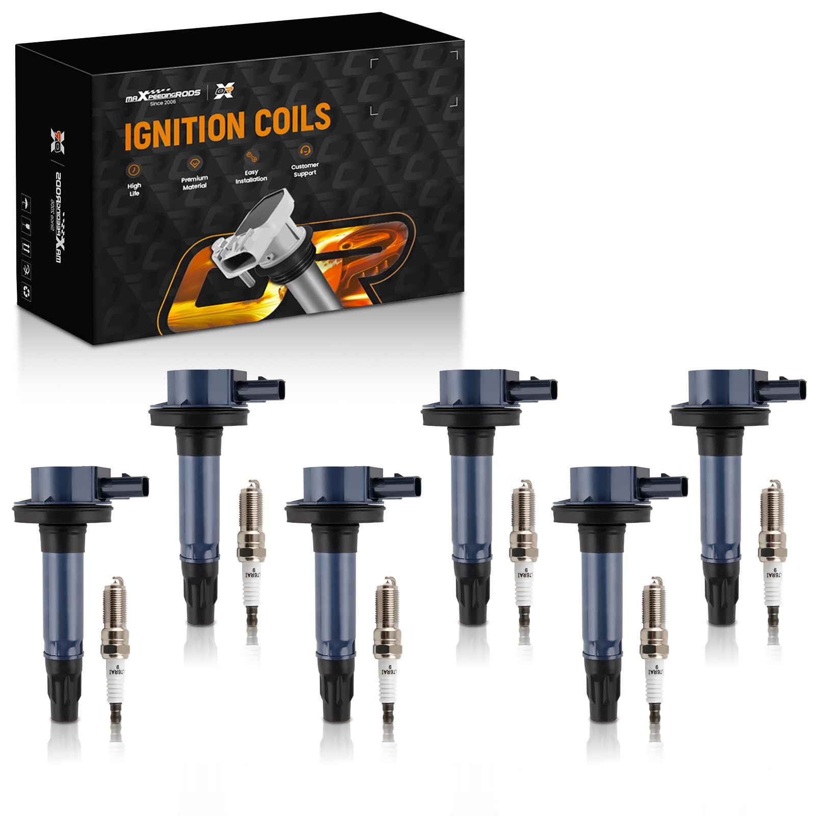 Photo 1 of maXpeedingrods UF553 Set of 6 Ignition Coil Pack and Iridium Spark Plugs Fit for Ford Mazda Lincoln 3.5L 3.7L V6, Ignition Coil Kit Replaces UF-553