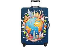 THISFIND Luggage Cover Washable Suitcase Protector Anti-Scratch,Stretchable Fit for 20-34Inch Luggage Durable Travel Bag Cover with Zipper Closure (Earth, L(fits 28-30Inch suitcase))