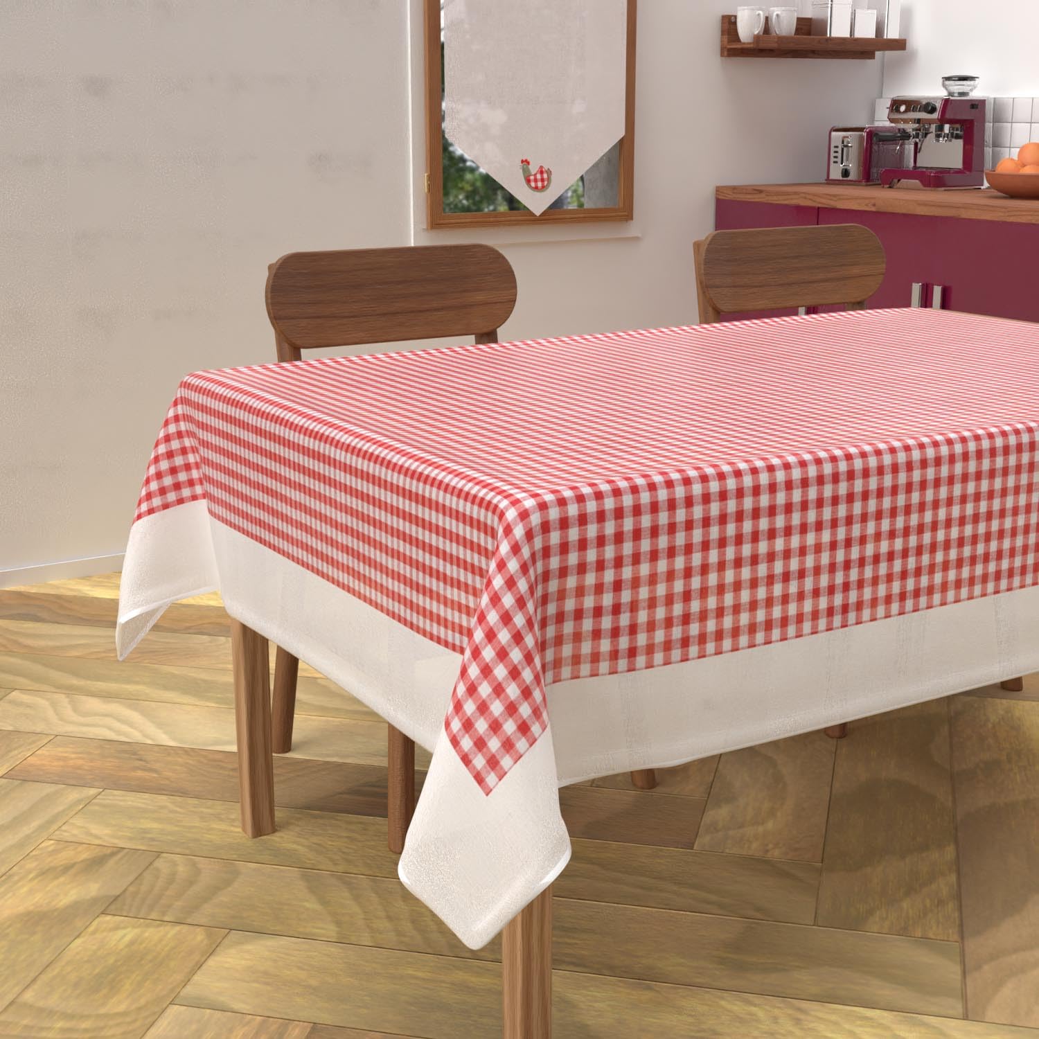 Soleil d'ocre, Stain-Resistant Rectangular Cotton Tablecloth 140 x 200 cm Gingham