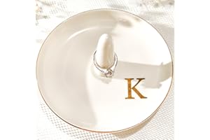 Yoqanr Ceramic Initials Jewelry Tray Ring Dish With Personalized K-Monogrammed Engagement Wedding Gifts, for Birthday Mother's Day for Women, Ceramic White 4.7" x2.4"