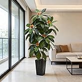FSOHOI 5FT Artificial Tree with Fruit, Artificial Loquat Tree, Large Fake Green Tropical Fruit Tree Silk Floor Plants Indoor with Black Planter for Outdoor Home Room Office Patio Decor
