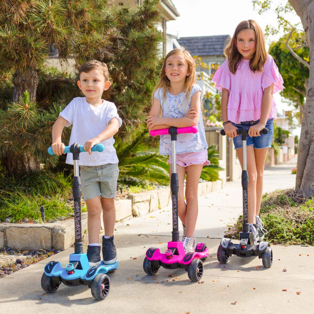 6KU Kids Scooter with Adjustable Height, Toddler Scooter with Widened Flash Wheels, Scooter for Kids Age 3-8 Years Old, Lean to Steer
