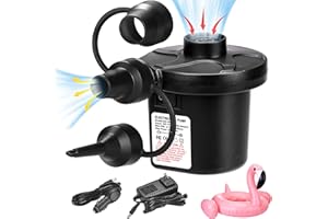 BEAUGIREW Electric Air Pump 110V AC / 12V DC Portable Quick Air Mattress Pump with 3 Nozzles for Air Mattresses Beds Boats Sw